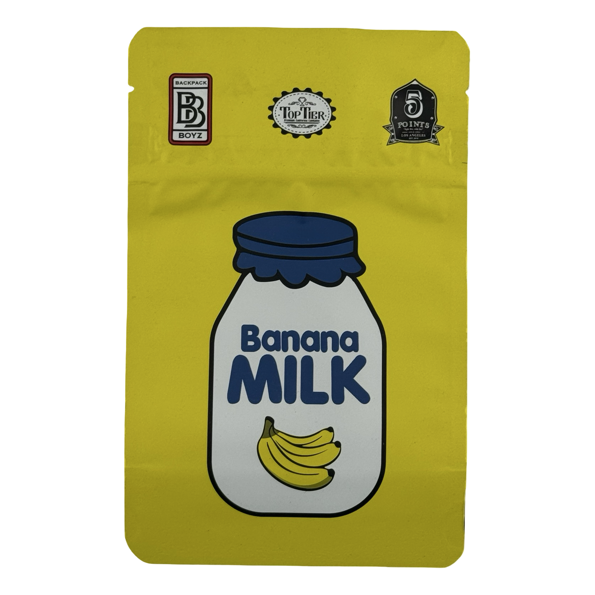 Banana Milk (Retro) Mylar Bags 3.5g Backpack Boyz — 3.5g pre-printed mylar bag — front