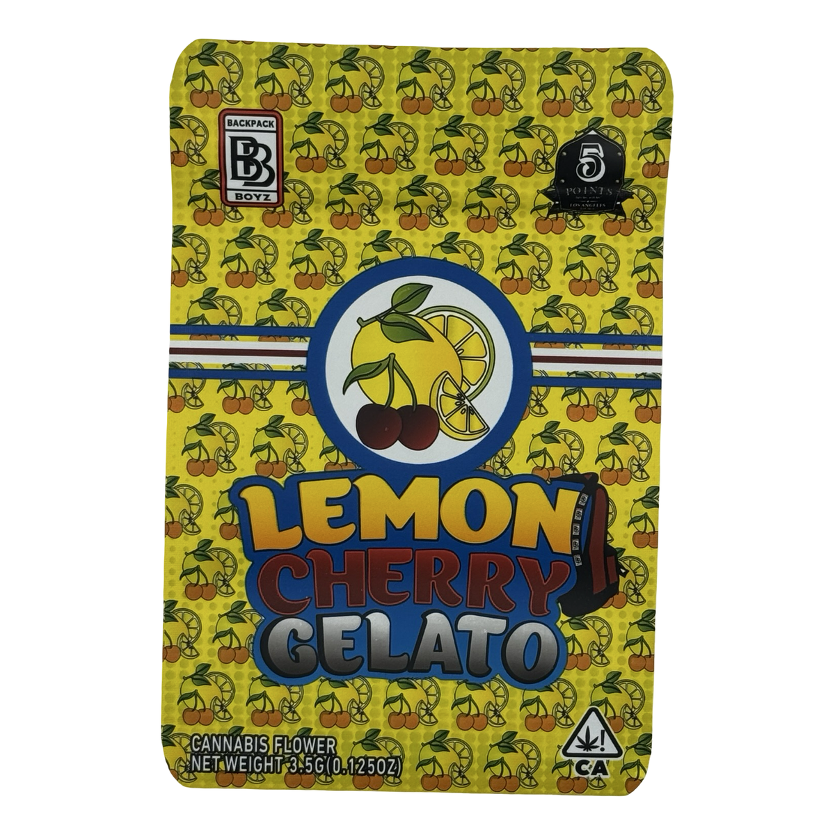 Lemon Cherry Gelato (Retro) Mylar Bags 3.5g Backpack Boyz — 3.5g pre-printed mylar bag — front
