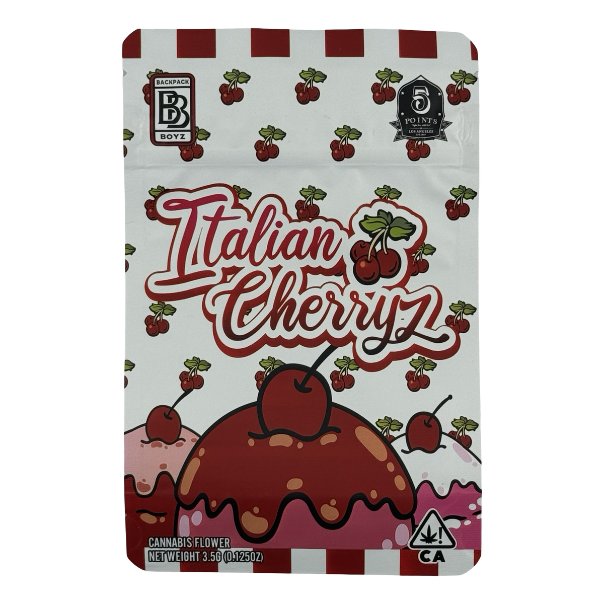 Italian Cherryz (Retro) Mylar Bags 3.5g Backpack Boyz — 3.5g pre-printed mylar bag — front