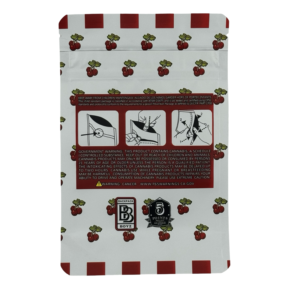 Italian Cherryz (Retro) Mylar Bags 3.5g Backpack Boyz — 3.5g pre-printed mylar bag — back