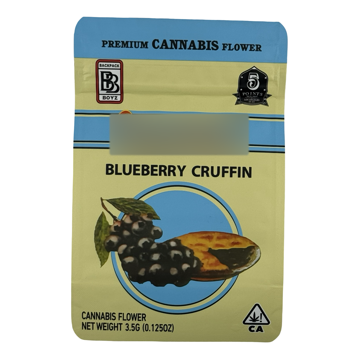 Blueberry Cruffin (Retro) Mylar Bags 3.5g Backpack Boyz — 3.5g pre-printed mylar bag — front
