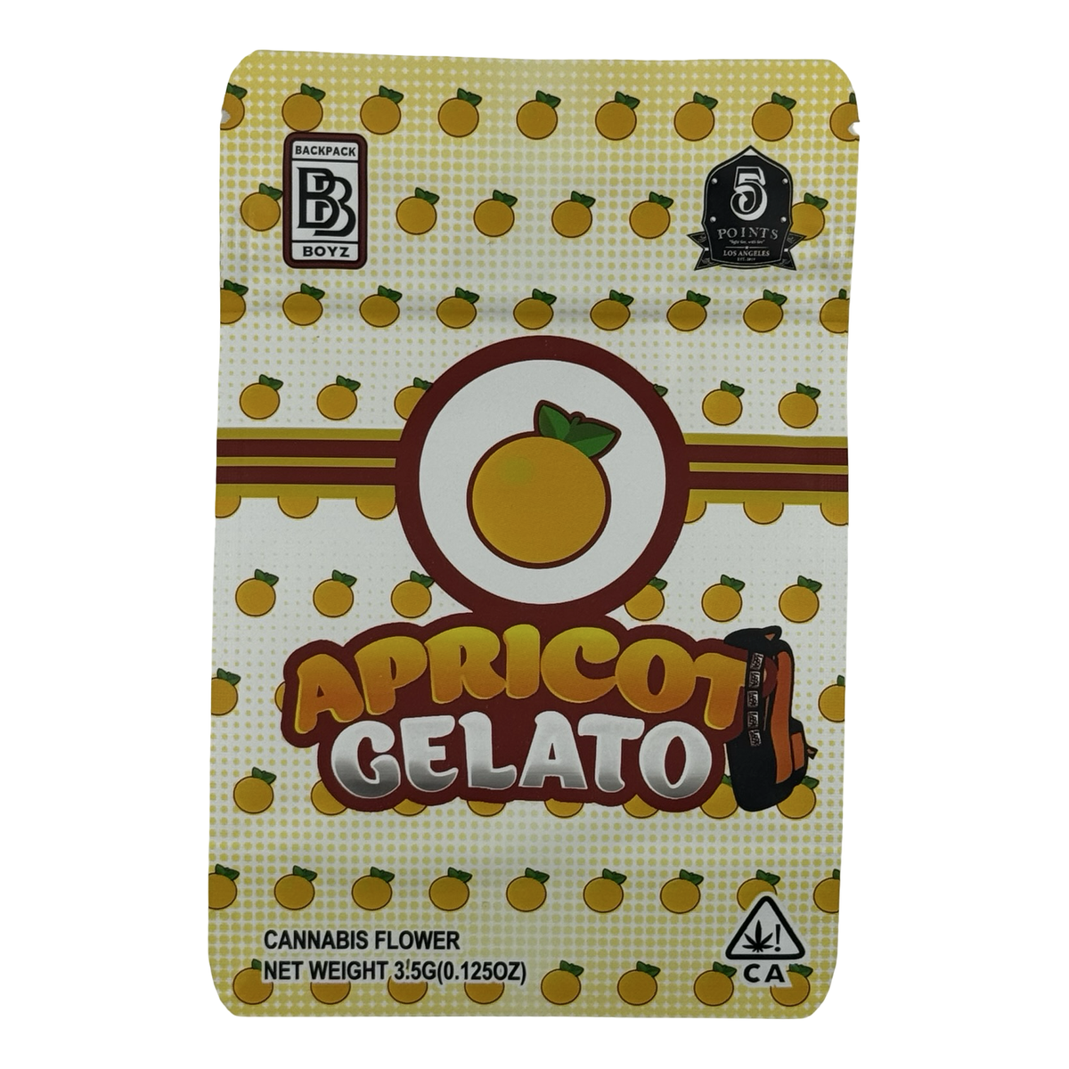 Apricot Gelato (Retro) Mylar Bags 3.5g Backpack Boyz — 3.5g pre-printed mylar bag — front