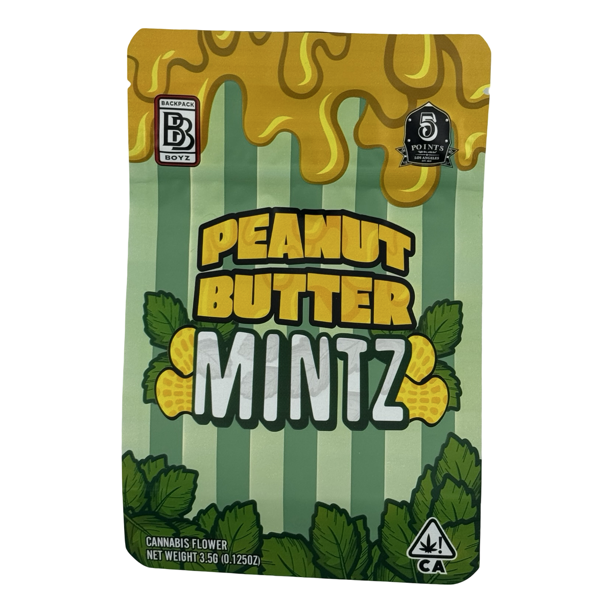 Peanut Butter Mintz (Retro) Mylar Bags 3.5g Backpack Boyz — 3.5g pre-printed mylar bag — front