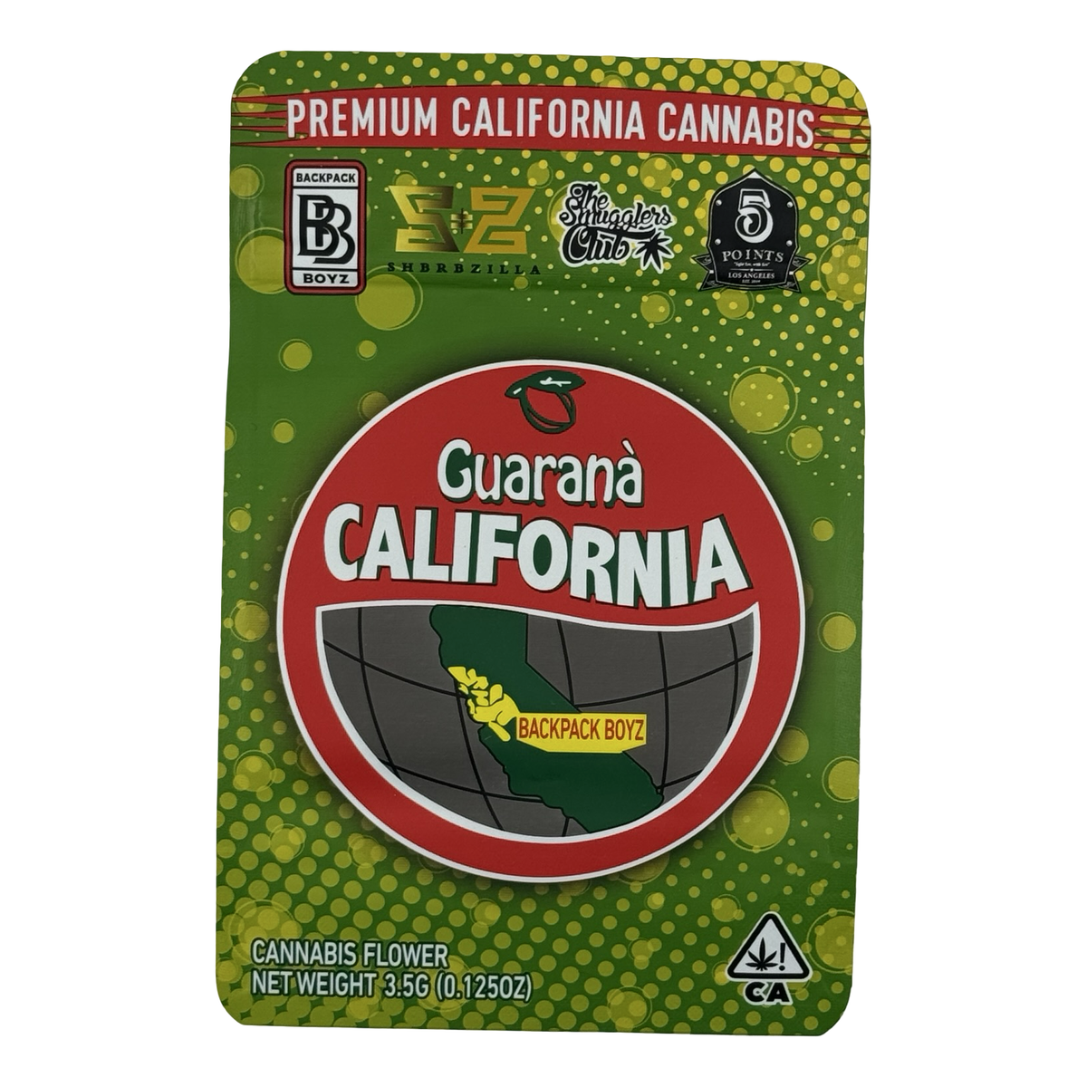 Guarana California (Retro) Mylar Bags 3.5g Backpack Boyz — 3.5g pre-printed mylar bag — front