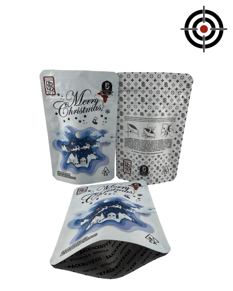 Merry Christmas 2019 Release (Retro) Mylar Bags 3.5g Backpack Boyz — 3.5g pre-printed mylar bag — front, back & gusset