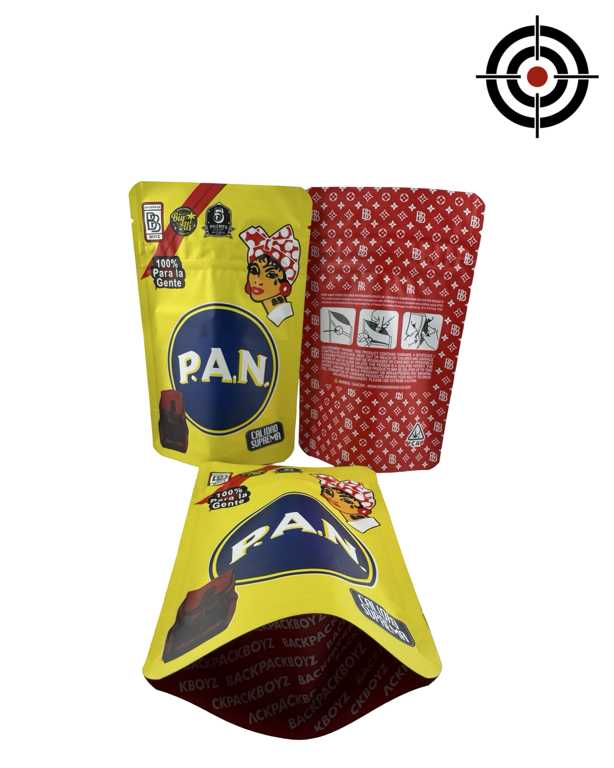 P.A.N. (Retro) Mylar Bags 3.5g Backpack Boyz — 3.5g pre-printed mylar bag — front, back & gusset