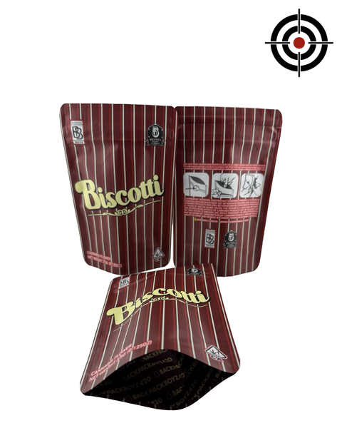 Biscotti (Retro) Mylar Bags 3.5g Backpack Boyz — 3.5g pre-printed mylar bag — front, back & gusset