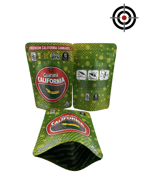 Guarana California (Retro) Mylar Bags 3.5g Backpack Boyz — 3.5g pre-printed mylar bag — front, back & gusset