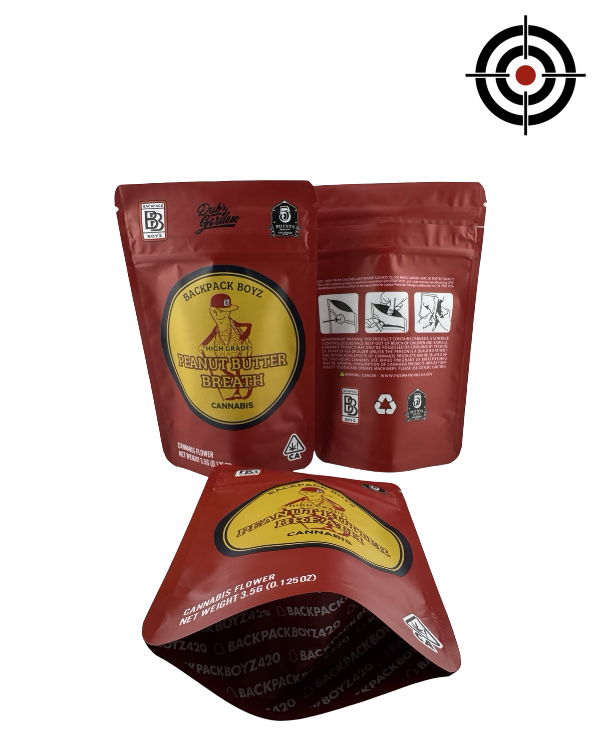 Peanut Butter Breath (Retro) Mylar Bags 3.5g Backpack Boyz — 3.5g pre-printed mylar bag — front, back & gusset
