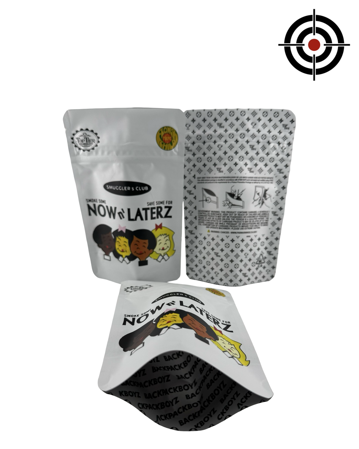 Now n Laterz (Retro) Mylar Bags 3.5g Backpack Boyz — 3.5g pre-printed mylar bag — front, back & gusset
