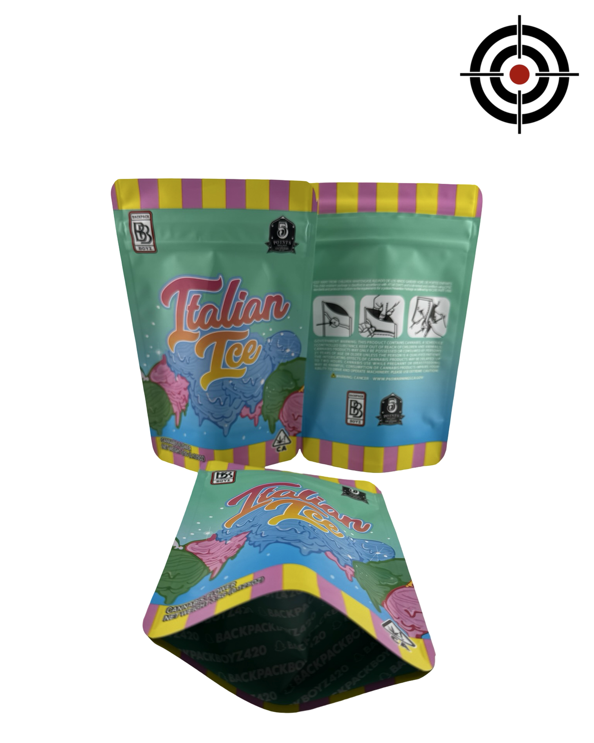 Italian Ice (Retro) Mylar Bags 3.5g Backpack Boyz — 3.5g pre-printed mylar bag — front, back & gusset