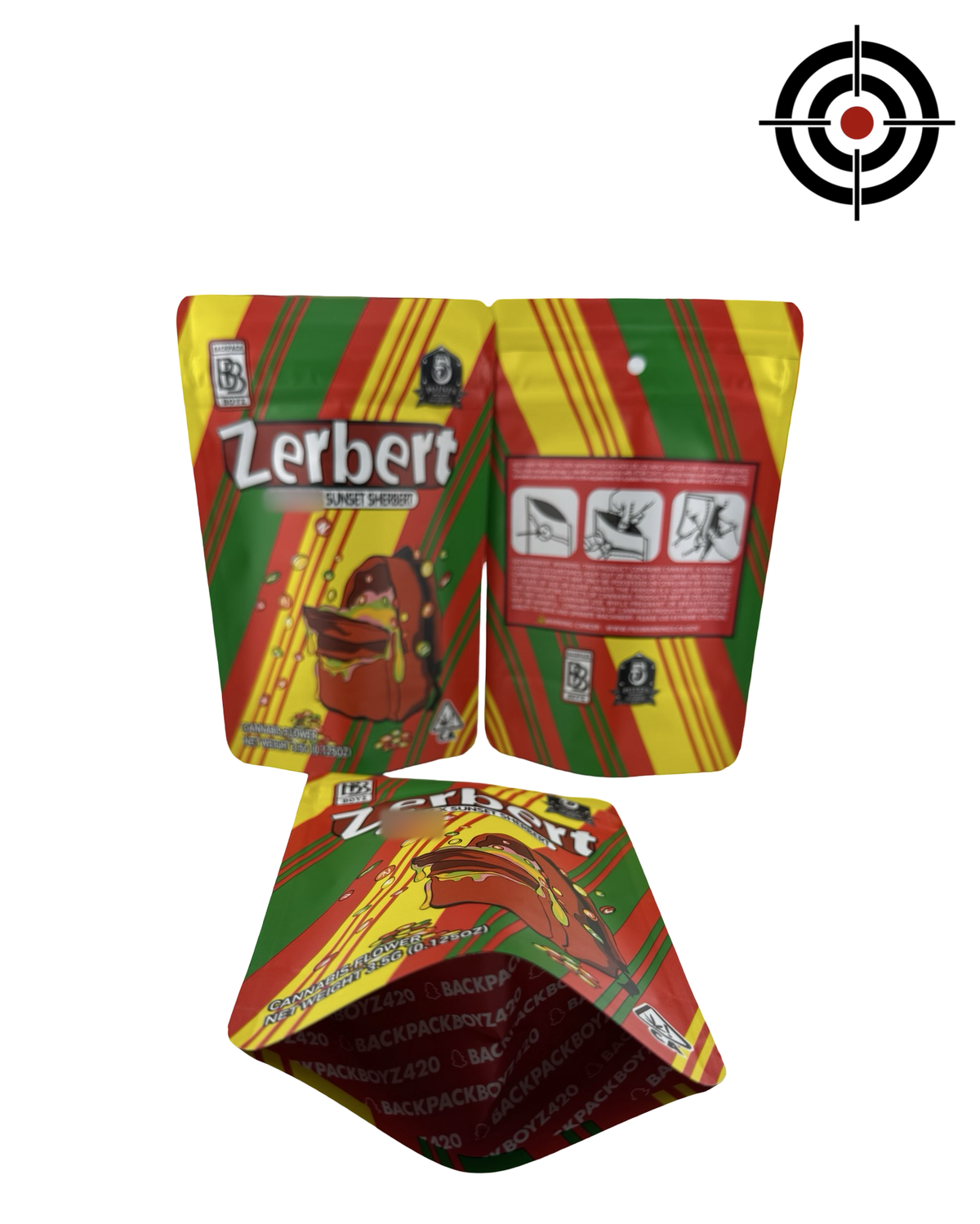 Zerbert (Retro) Mylar Bags 3.5g Backpack Boyz — 3.5g pre-printed mylar bag — front, back & gusset