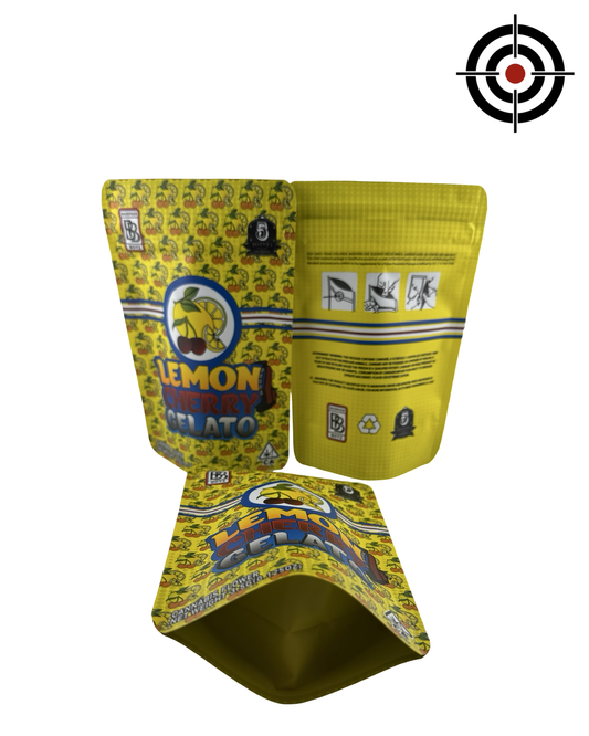Lemon Cherry Gelato (Retro) Mylar Bags 3.5g Backpack Boyz — 3.5g pre-printed mylar bag — front, back & gusset