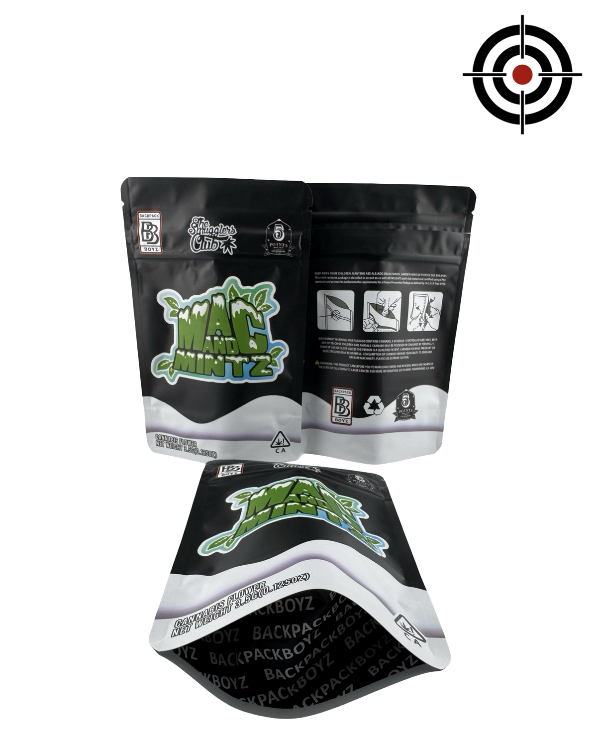 Mac and Mintz (Retro) Mylar Bags 3.5g Backpack Boyz — 3.5g pre-printed mylar bag — front, back & gusset