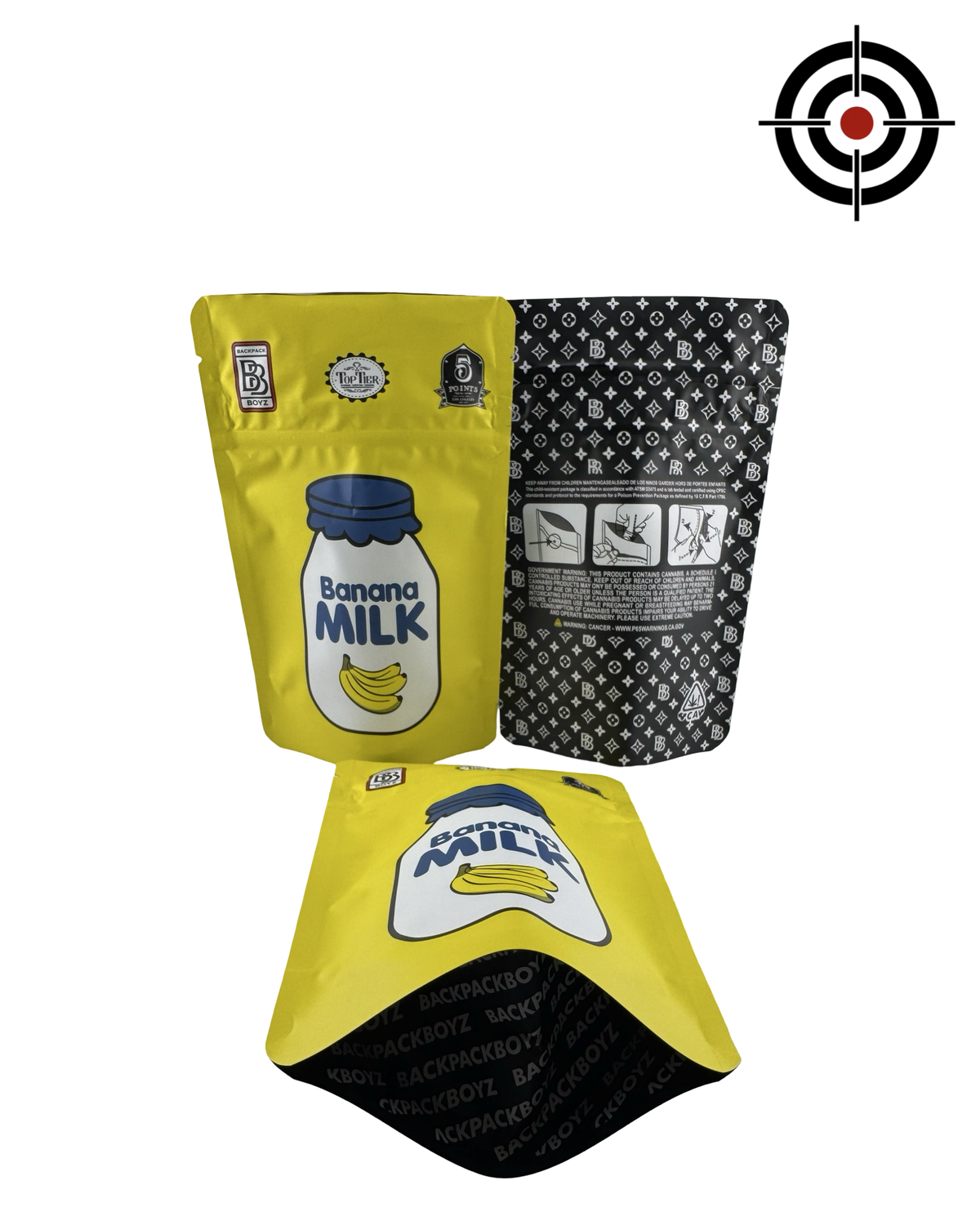 Banana Milk (Retro) Mylar Bags 3.5g Backpack Boyz — 3.5g pre-printed mylar bag — front, back & gusset