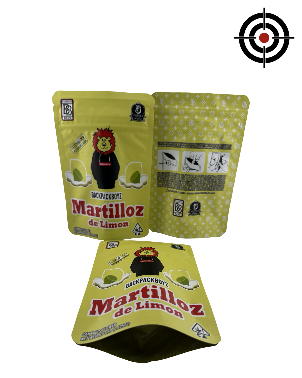 Martilloz de Limon (Retro) Mylar Bags 3.5g Backpack Boyz — 3.5g pre-printed mylar bag — front, back & gusset