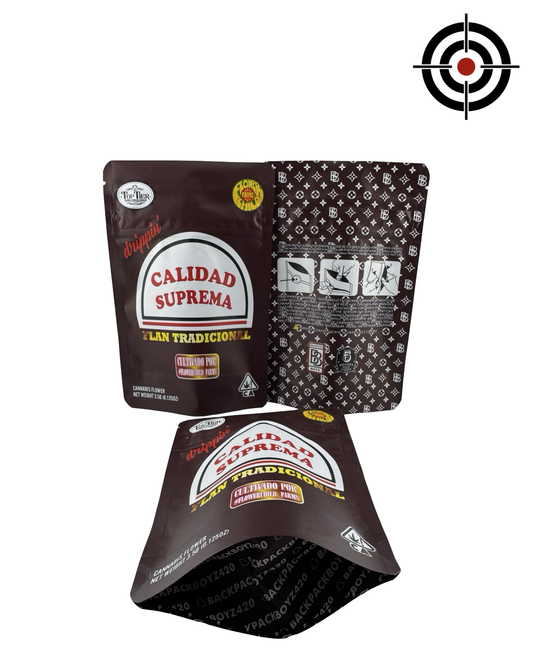 Calidad Suprema (Retro) Mylar Bags 3.5g Backpack Boyz — 3.5g pre-printed mylar bag — front, back & gusset