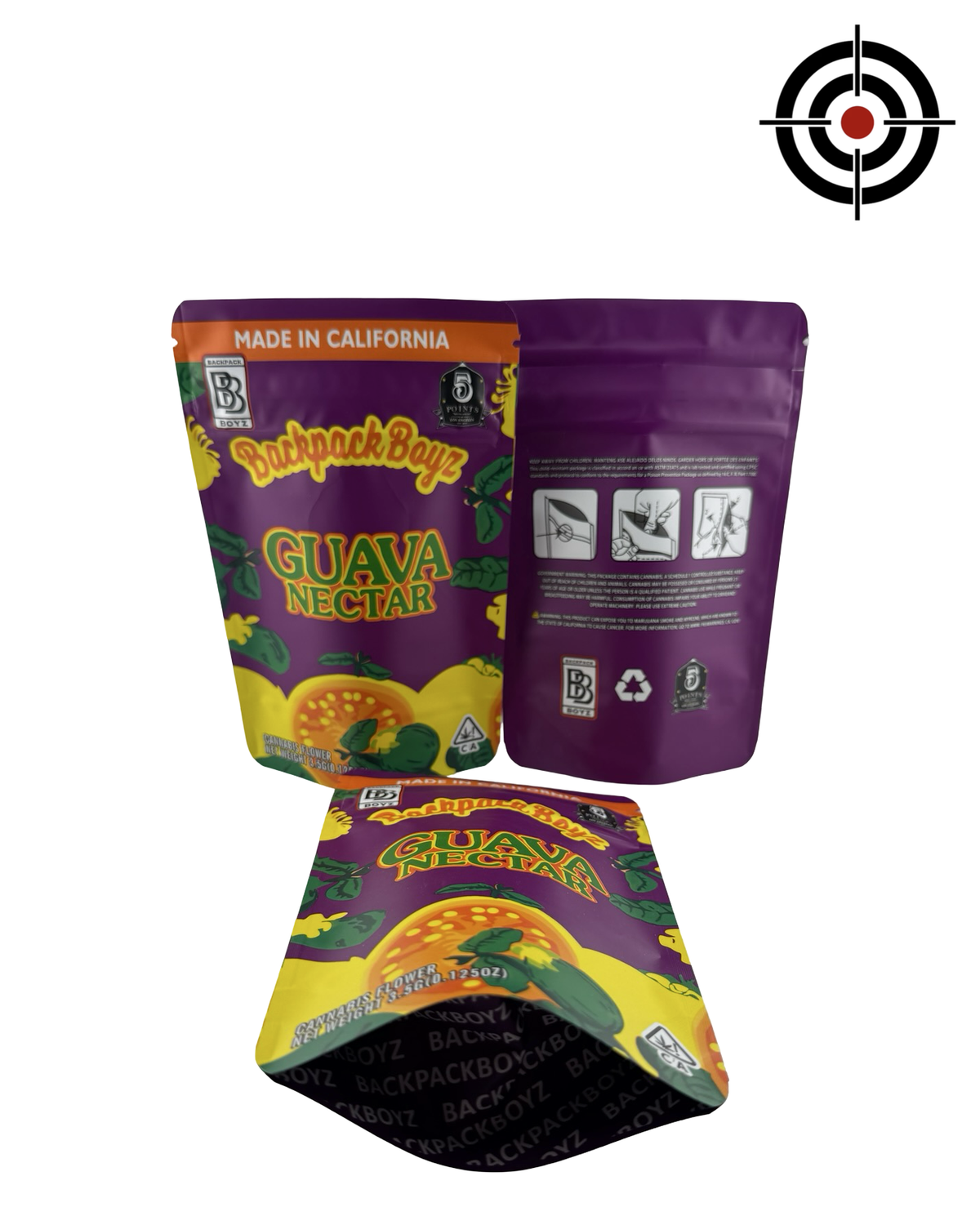 Guava Nectar (Retro) Mylar Bags 3.5g Backpack Boyz — 3.5g pre-printed mylar bag — front, back & gusset