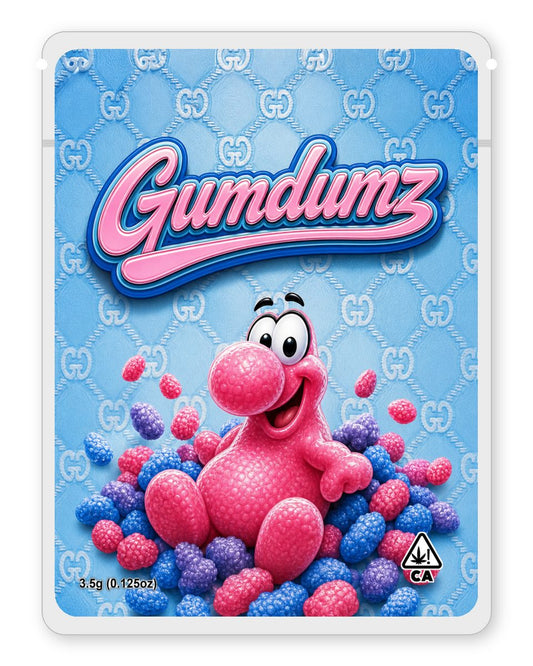 Gumdumz custom 4"x5" mylar bag design (front)