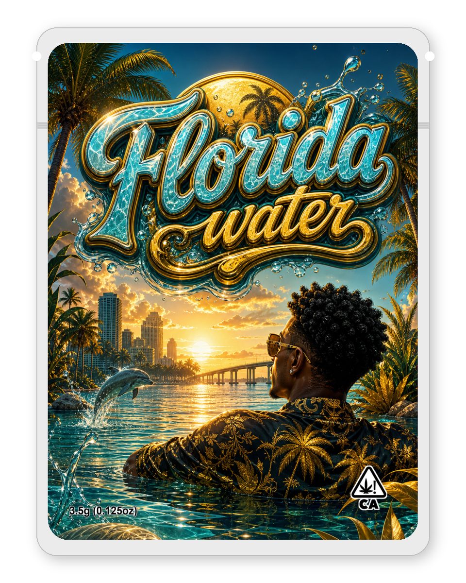 Florida water custom 4"x5" mylar bag design (front)