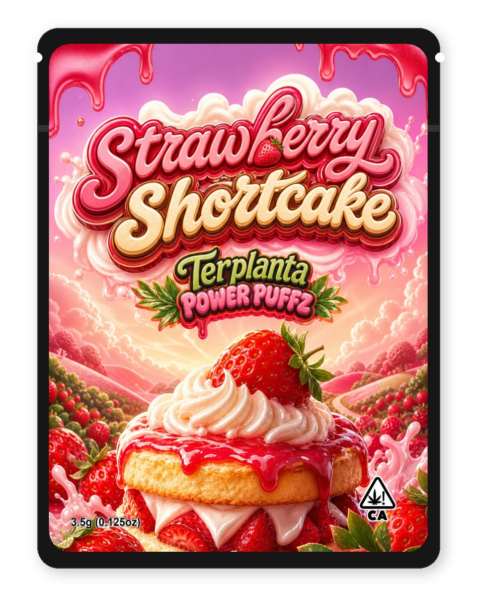 Strawberry Shortcake custom 4"x5" mylar bag design (front)