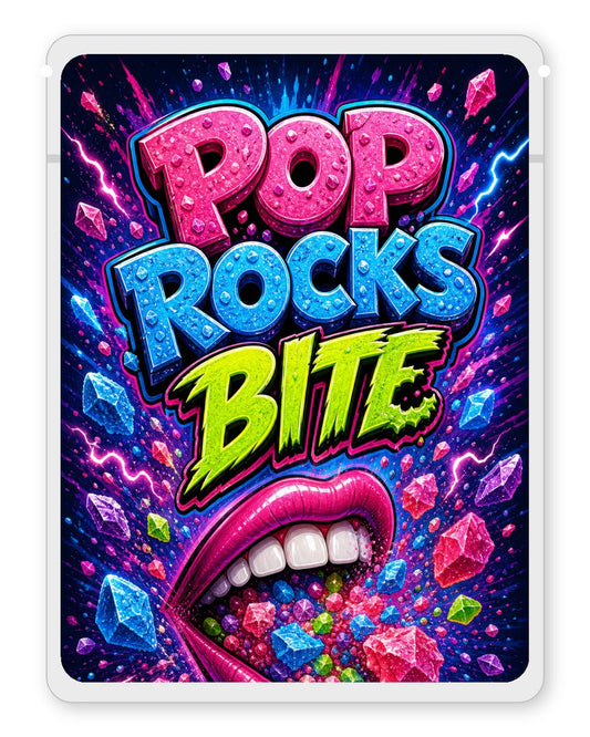 Pop rocks BITE custom 4"x5" mylar bag design (front)