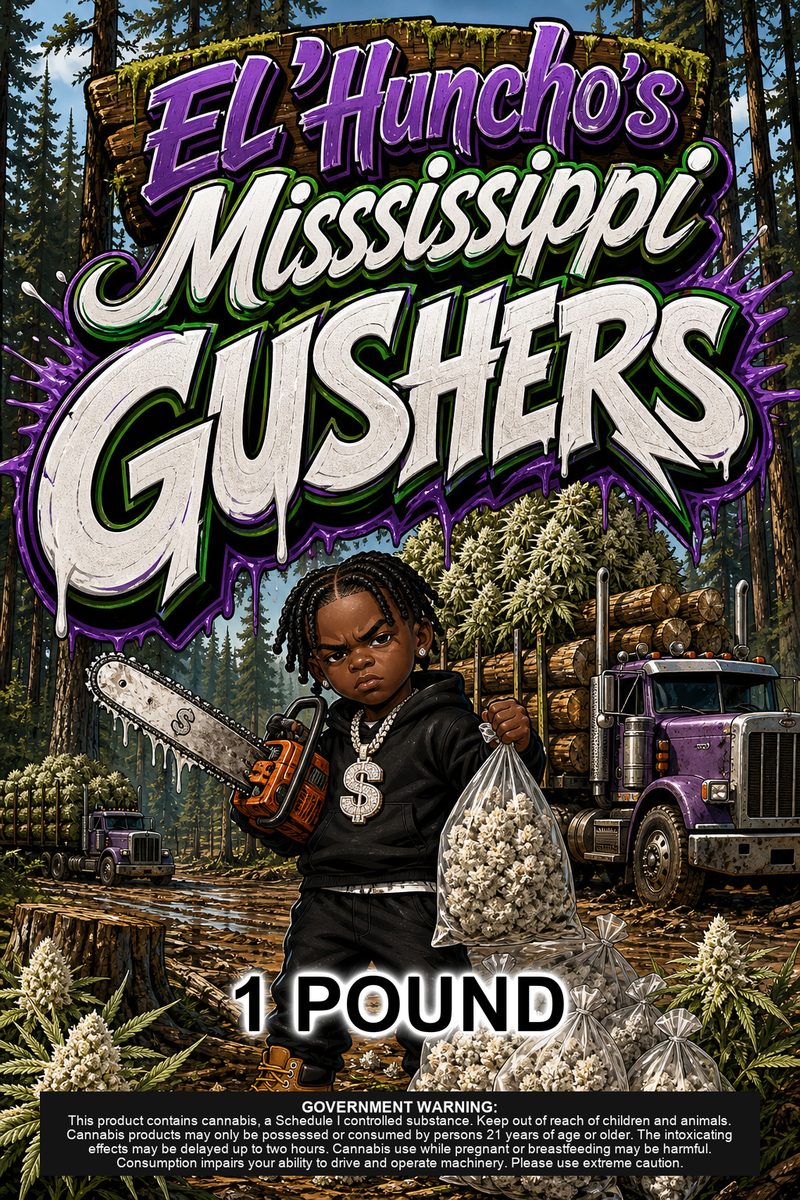 El'Huncho's Mississippi Gushers custom 6x9 pound bag sticker / turkey-bag flavor label