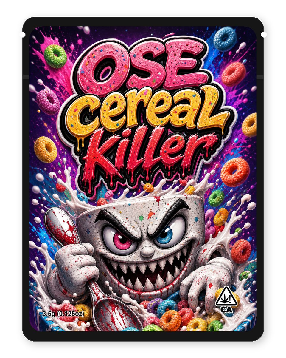 OSE cereal killer custom 4"x5" mylar bag design (front)