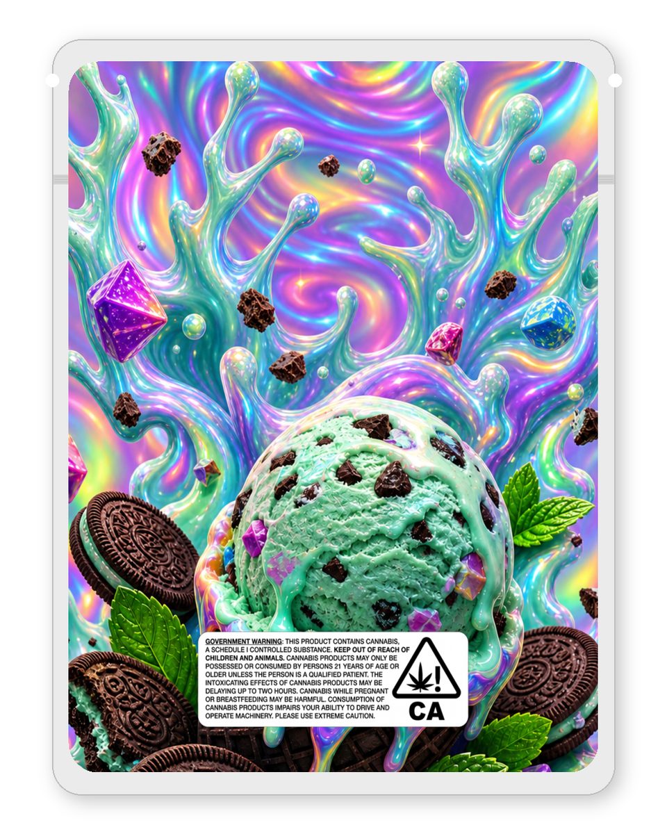 Candy Mintz custom 4"x5" mylar bag design (back)