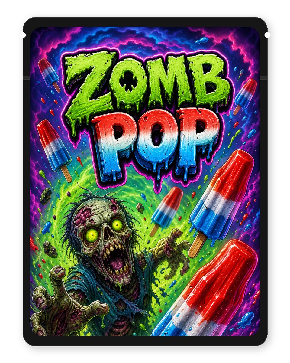 Zomb Pop custom 4"x5" mylar bag design (front)