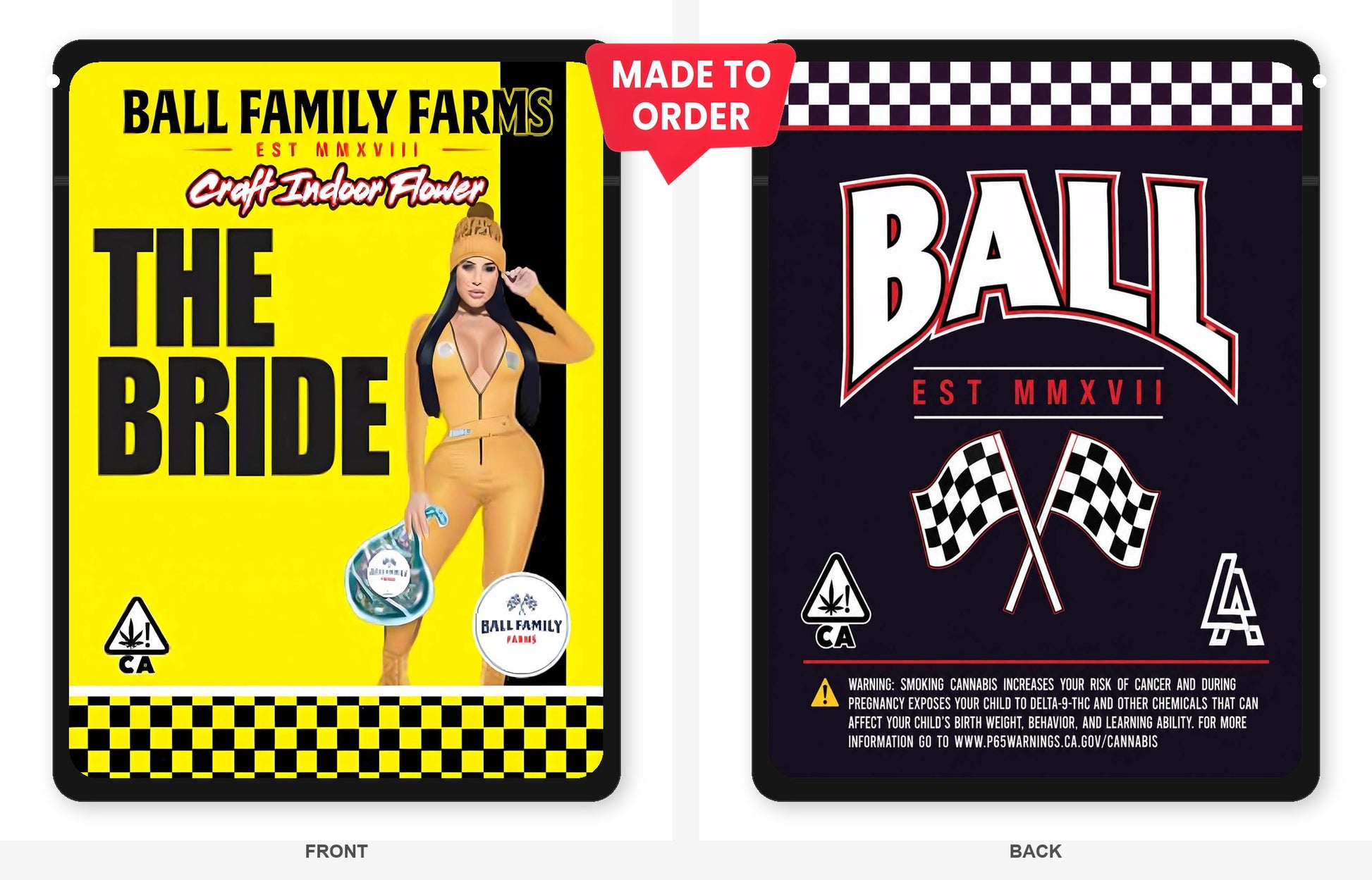 The Bride 3.5g Mylar Bags Ball Family Farms - Front and Back View