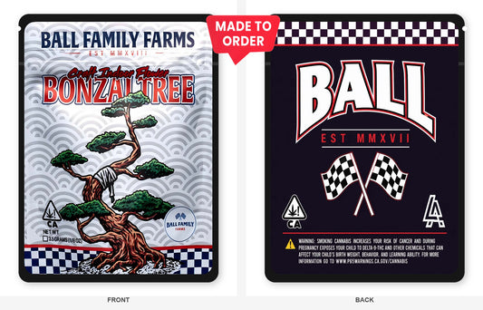 Bonzai Tree 3.5g Mylar Bags Ball Family Farms - Front and Back View