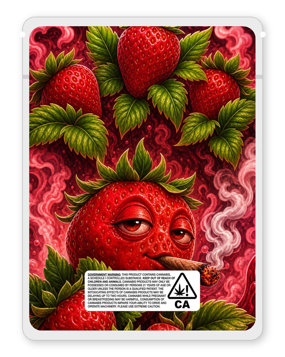 Strawberry Cough custom 4"x5" mylar bag design (back)