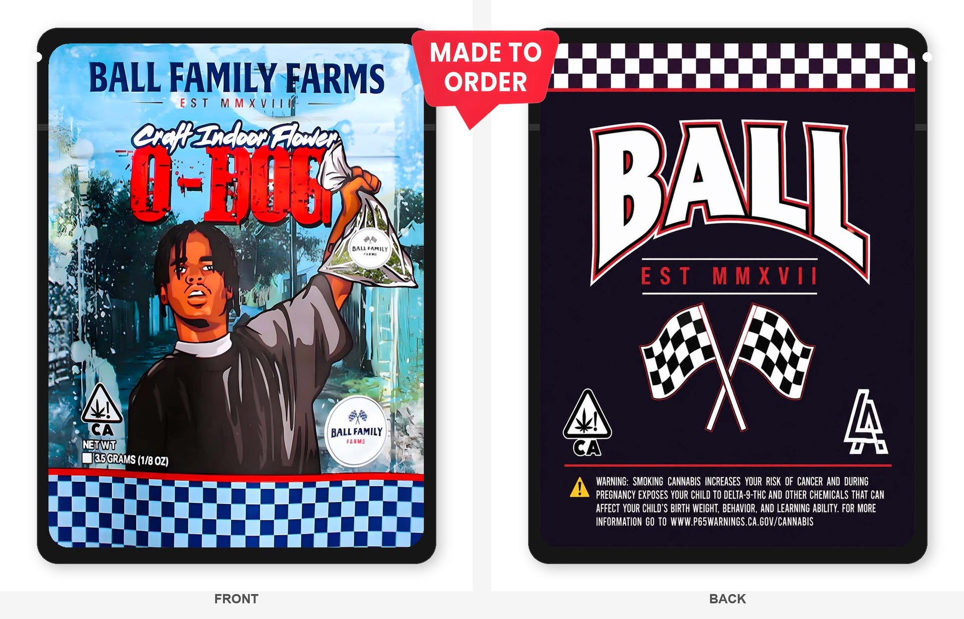 O-Dog 3.5g Mylar Bags Ball Family Farms - Front and Back View