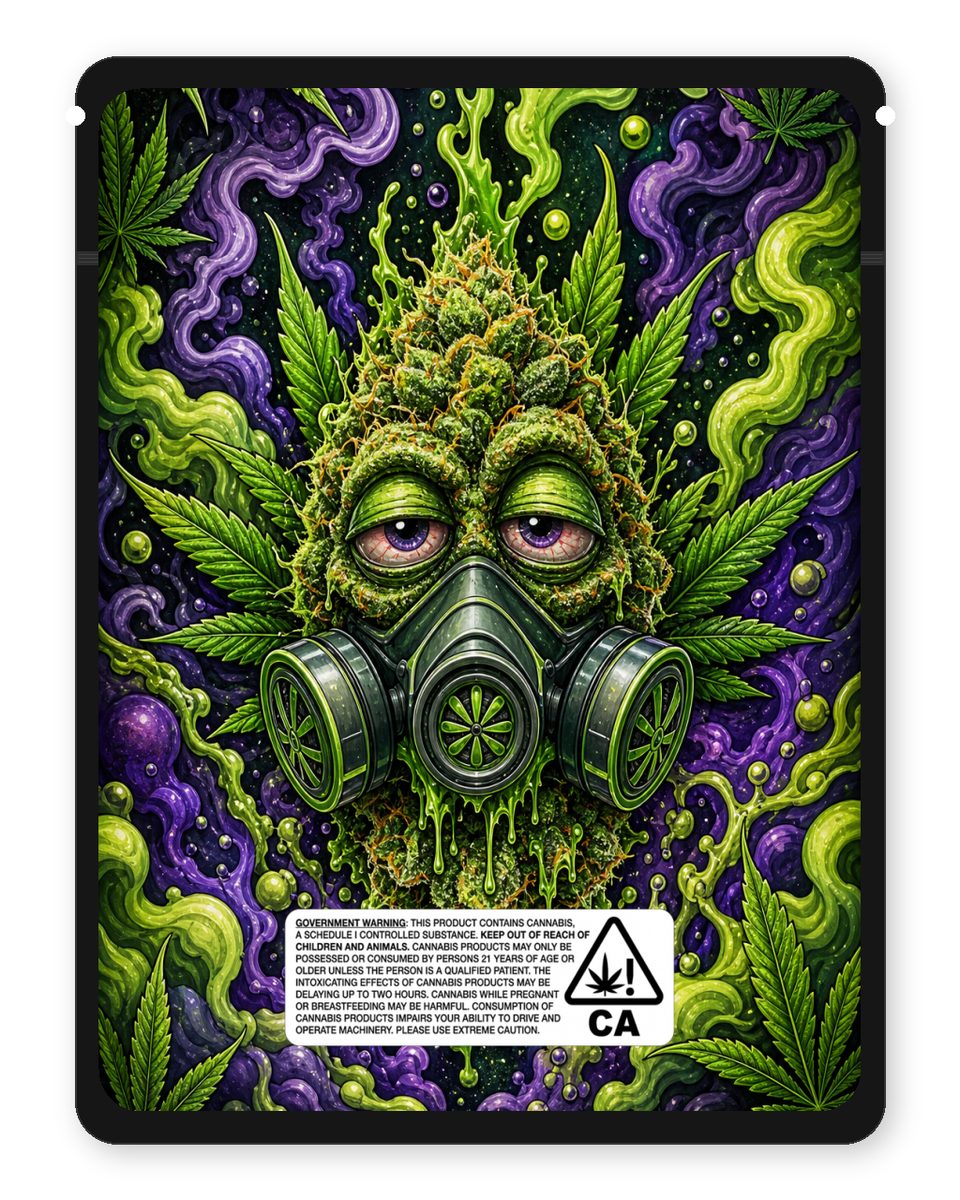 Gas Head custom 4"x5" mylar bag design (back)