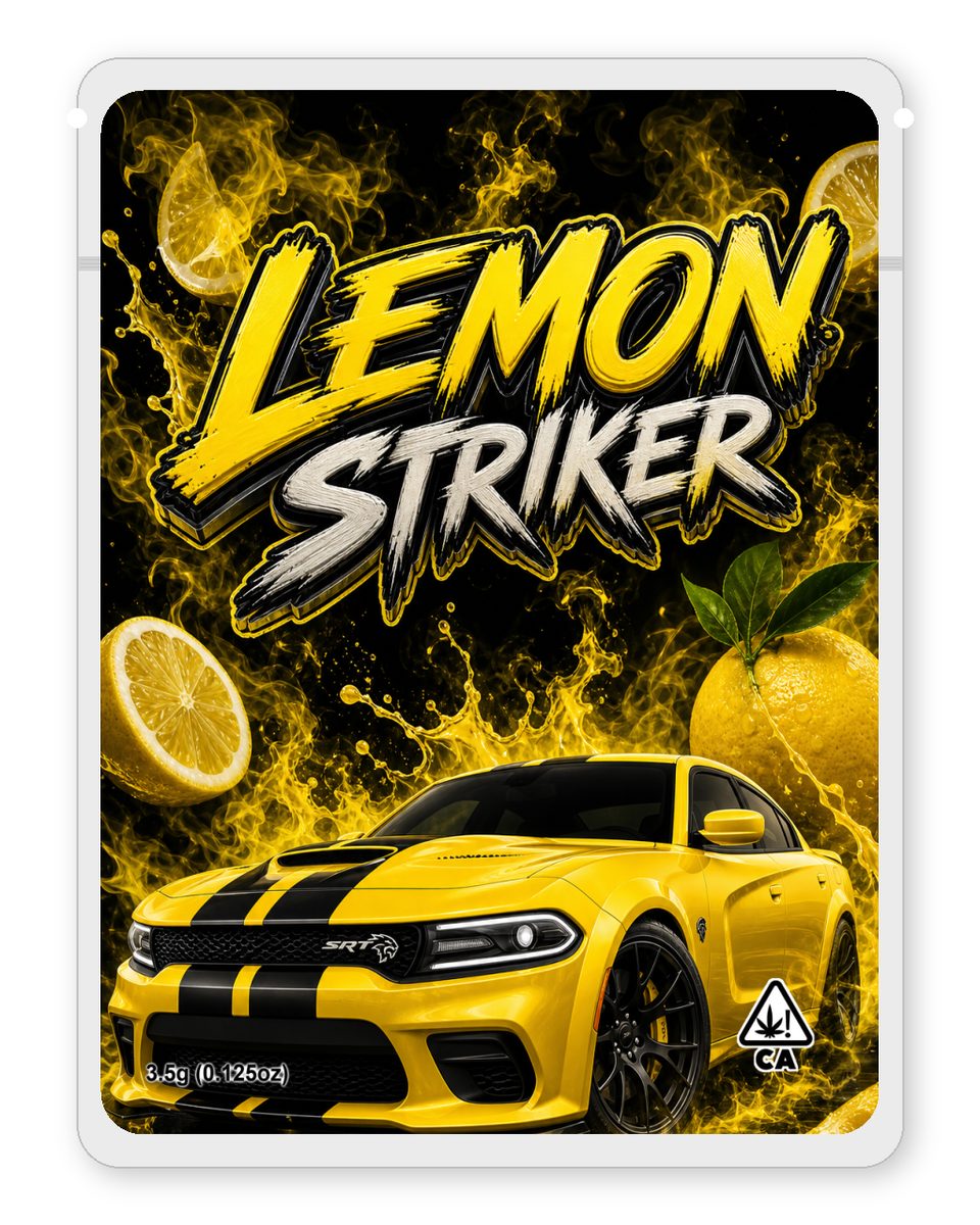 LEMON STRIKER custom 4"x5" mylar bag design (front)
