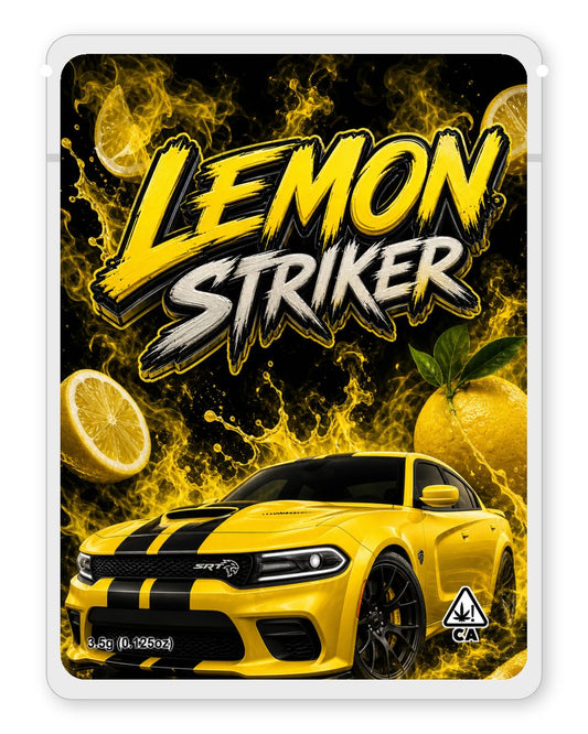 LEMON STRIKER custom 4"x5" mylar bag design (front)