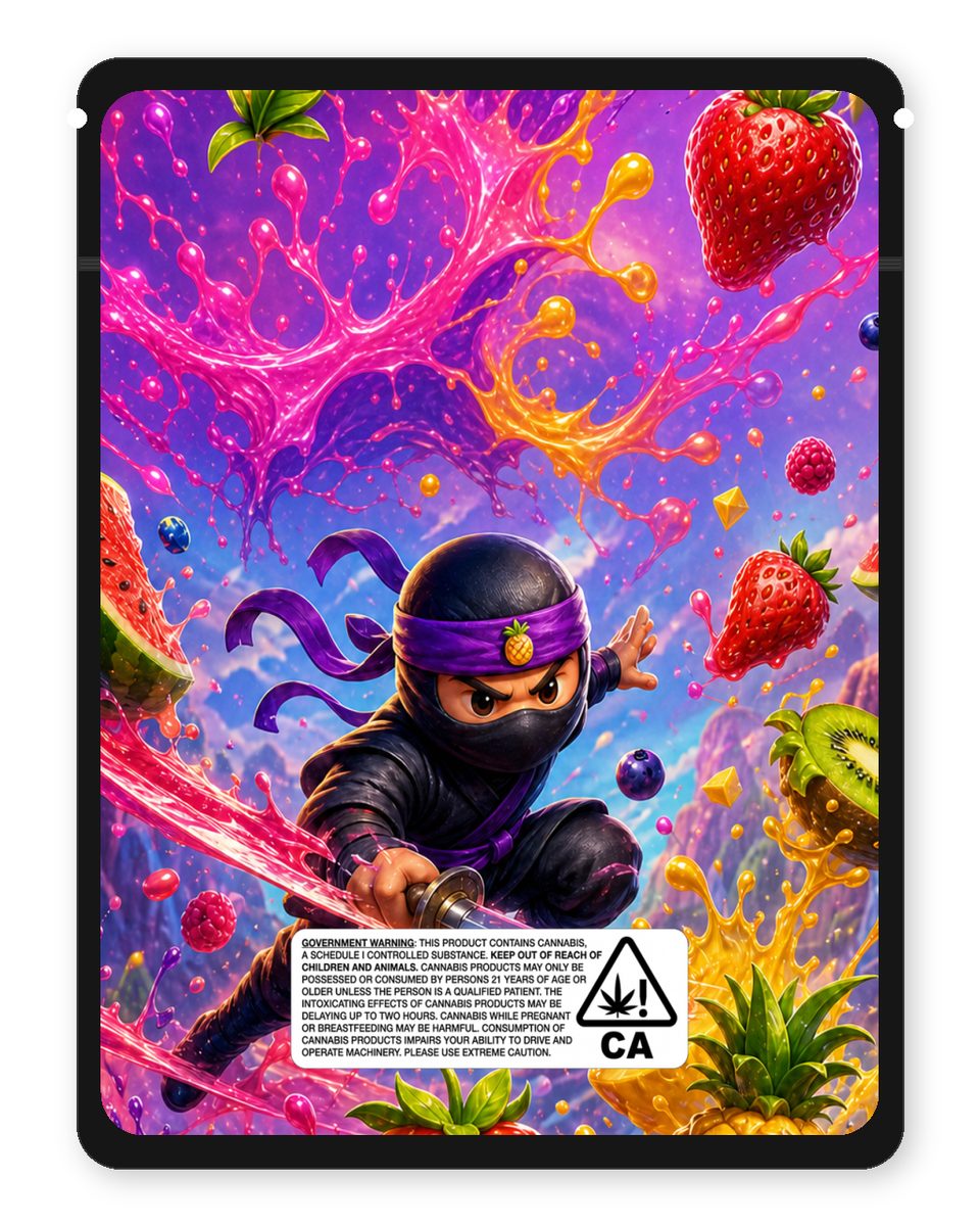Frootopia Fantasy custom 4"x5" mylar bag design (back)