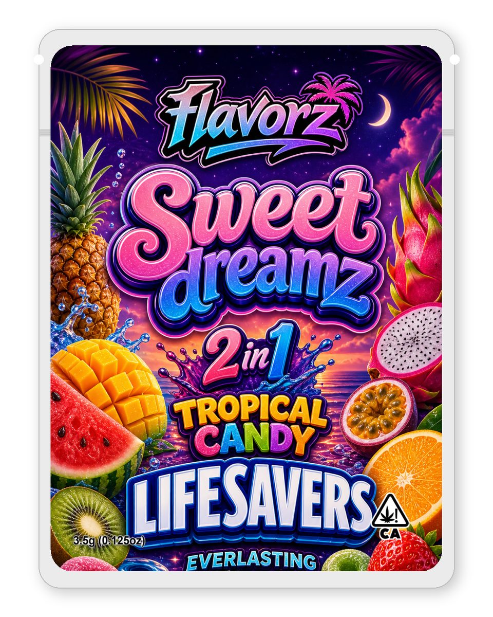Sweet dreamz custom 4"x5" mylar bag design (front)