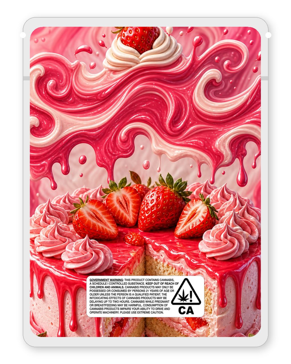 Strawberry cake custom 4"x5" mylar bag design (back)