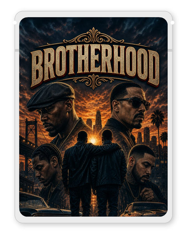 BROTHERHOOD custom 4"x5" mylar bag design (front)