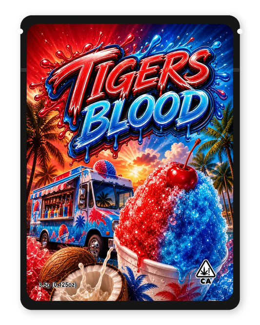 Tigers Blood custom 4"x5" mylar bag design (front)