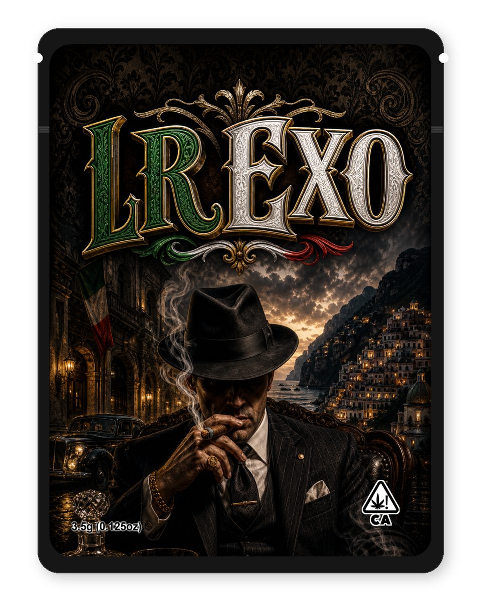 LR EXO custom 4"x5" mylar bag design (front)