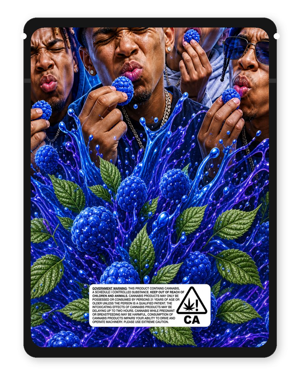Sour Blue Raz custom 4"x5" mylar bag design (back)