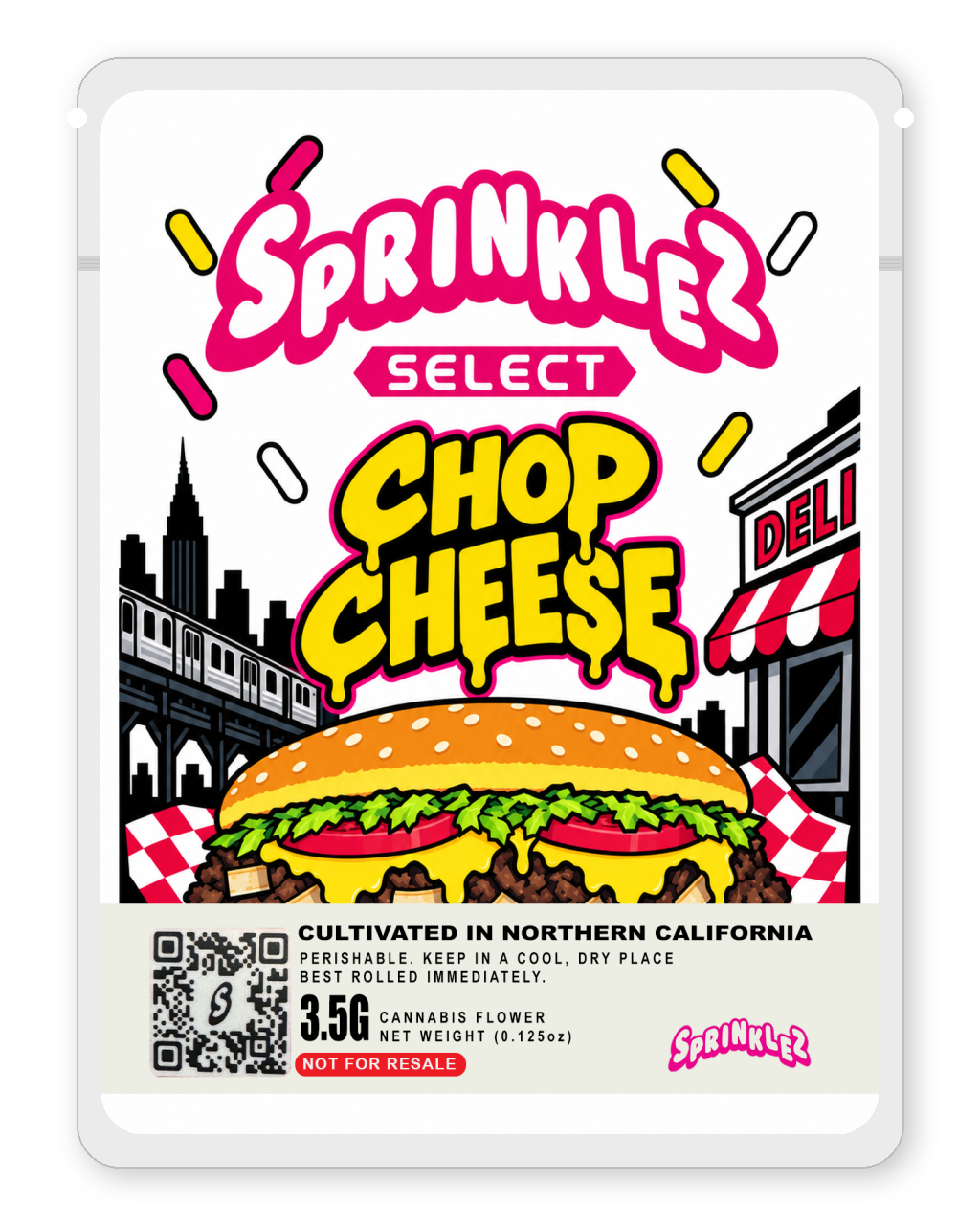 Sprinklez Select 3.5g Mylar Bags - Chop Cheese Back Design