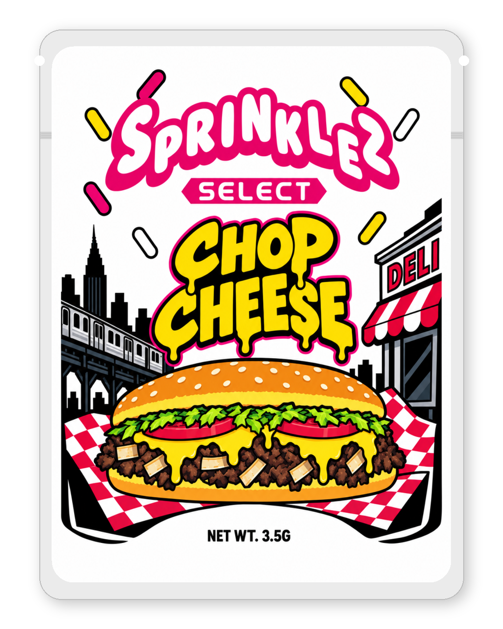 Chop Cheese 3.5g Mylar Sticker Bags Sprinklez Select - Front Design