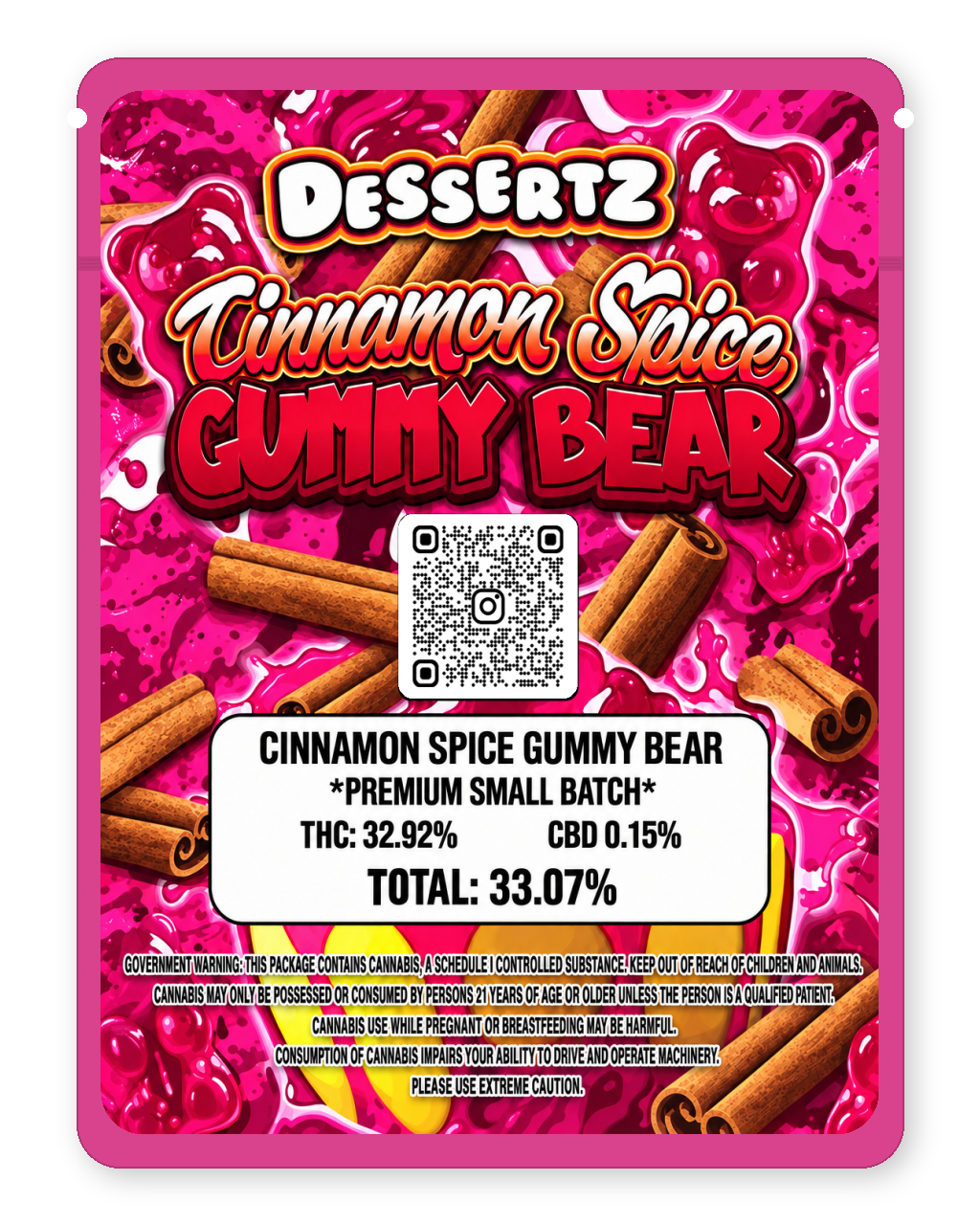 Dessertz 3.5g Mylar Bags - Cinnamon Spice Gummy Bear Back Design