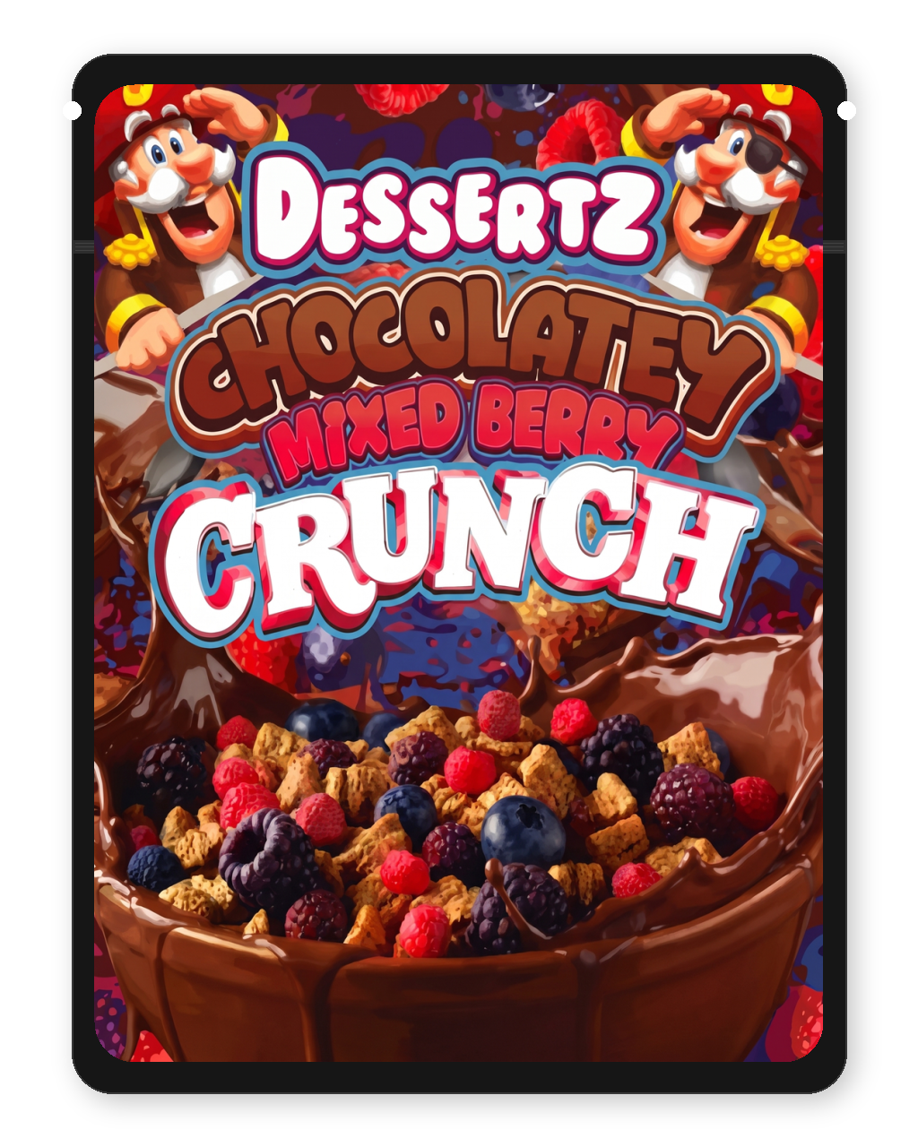 Chocolatey Mixed Berry Crunch 3.5g Mylar Sticker Bags Dessertz - Front Design