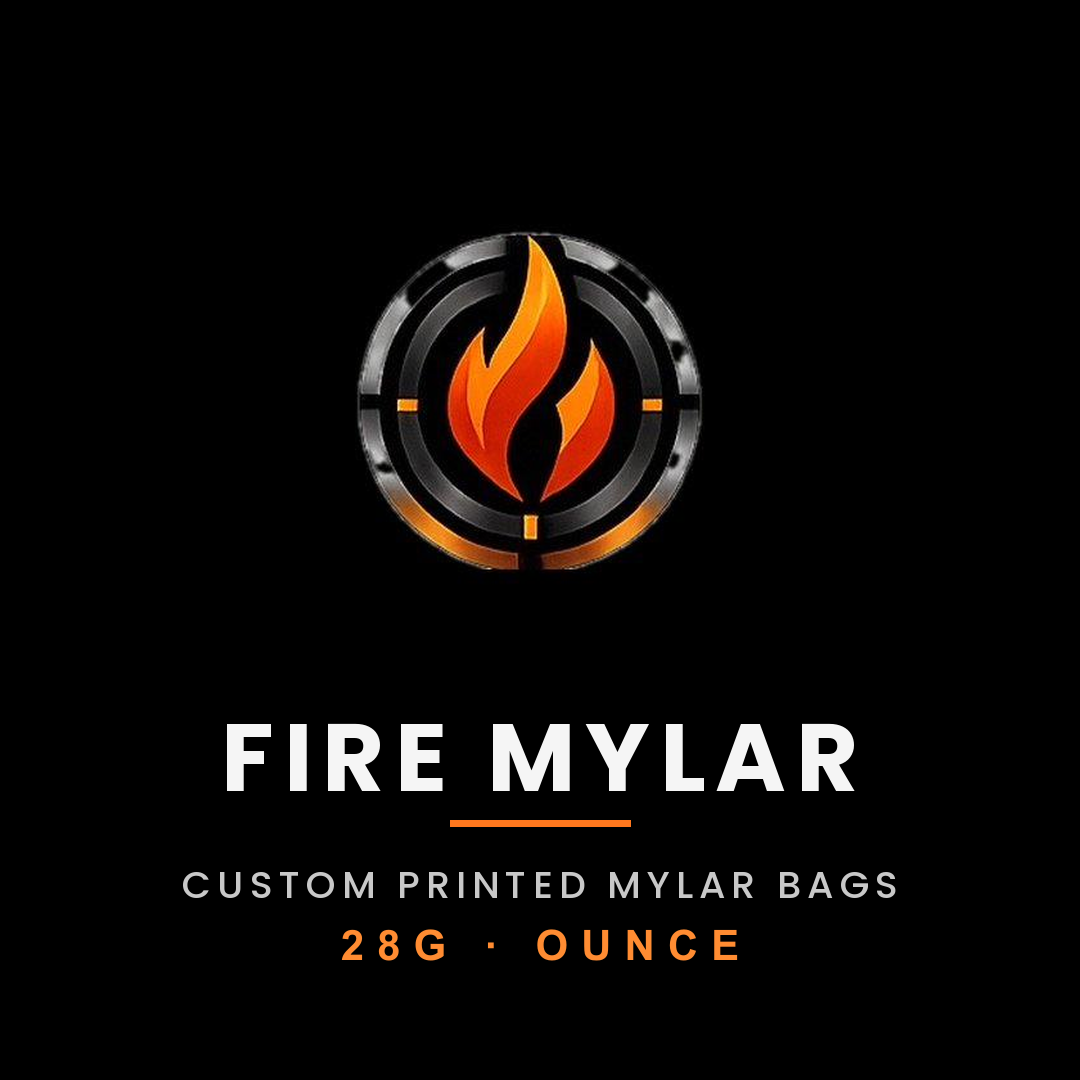 Custom printed 28g (1 oz) mylar bags — Fire Mylar