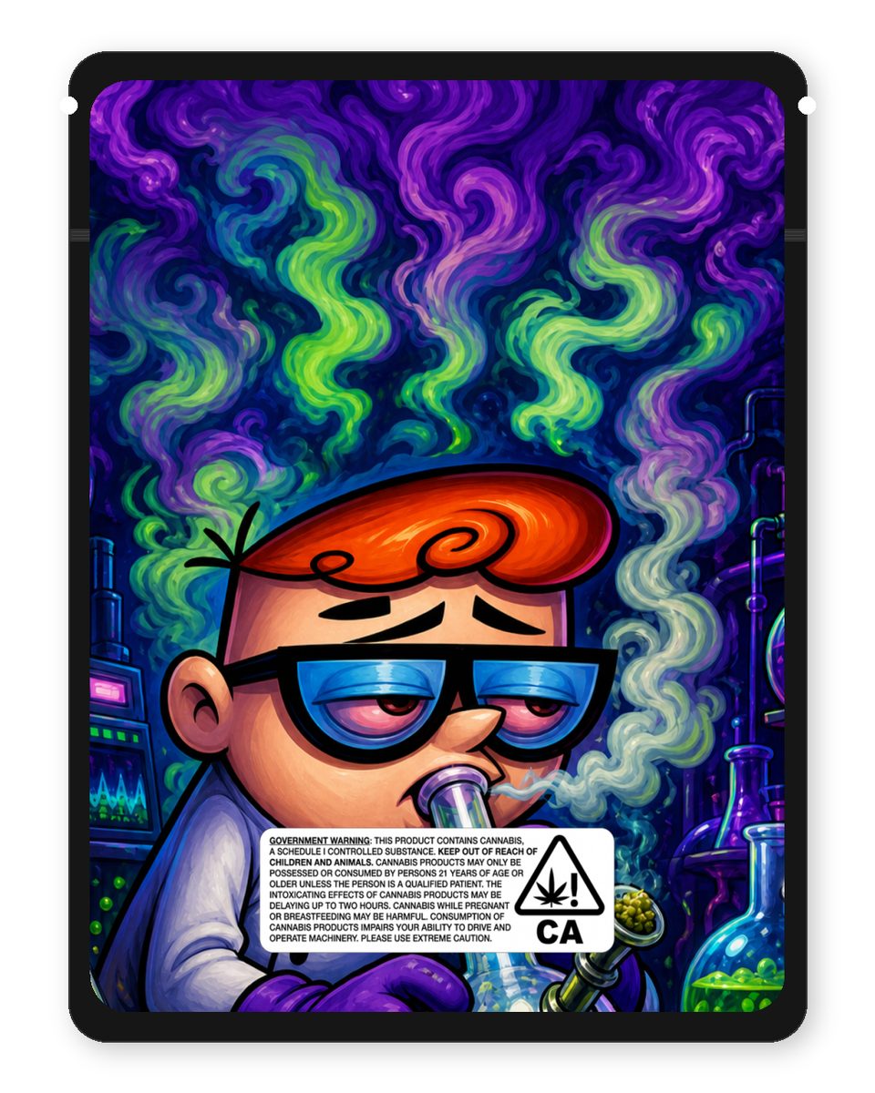 Dexters Zabatory custom 4"x5" mylar bag design (back)